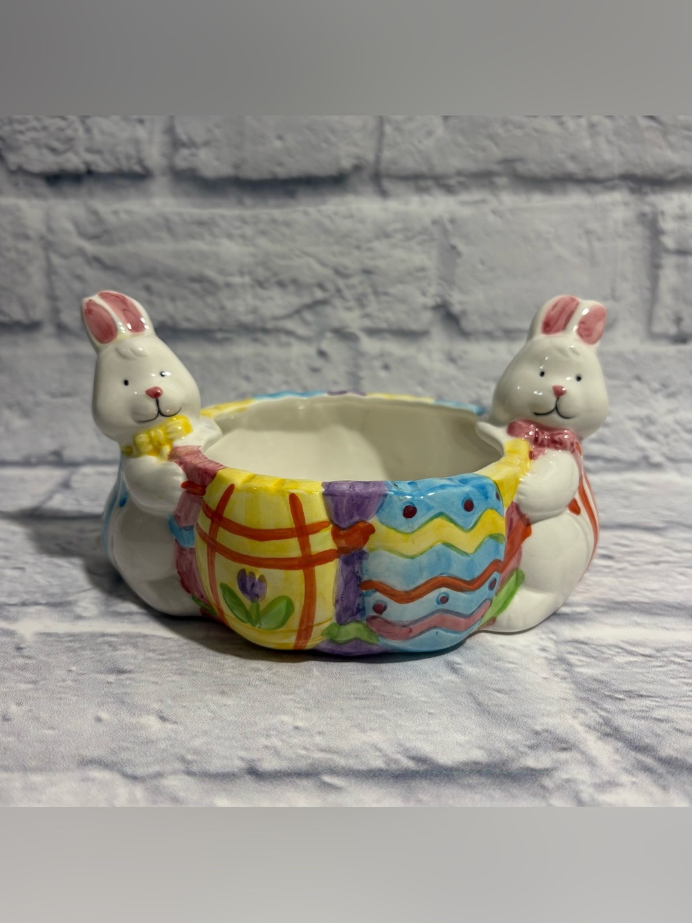 Vintage 1998 Galerie Au Chocolat Easter bunny ceramic candy dish